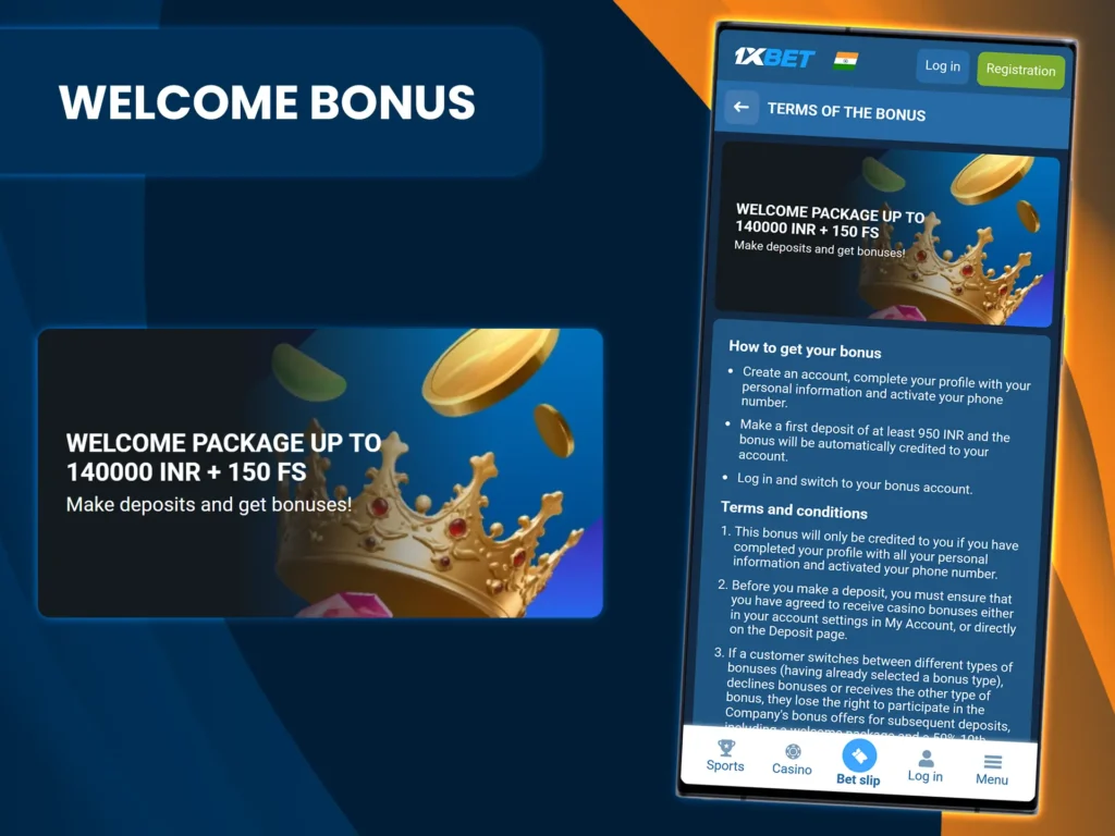 Get the biggest welcome bonus in India on your first four deposits from 1xbet.