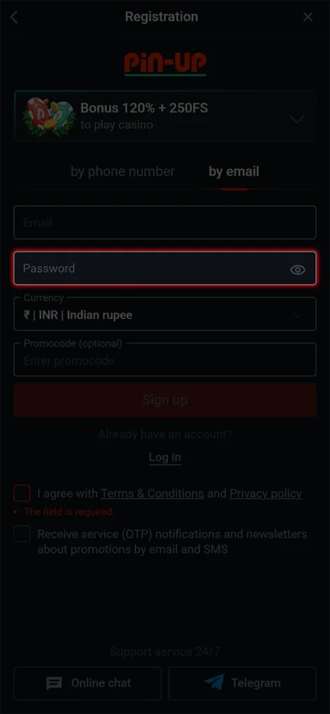 Come up with a strong password for your PinUp account.