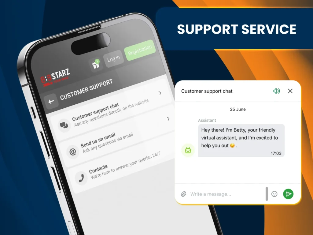 Reach 888Starz support anytime via chat email or socials.