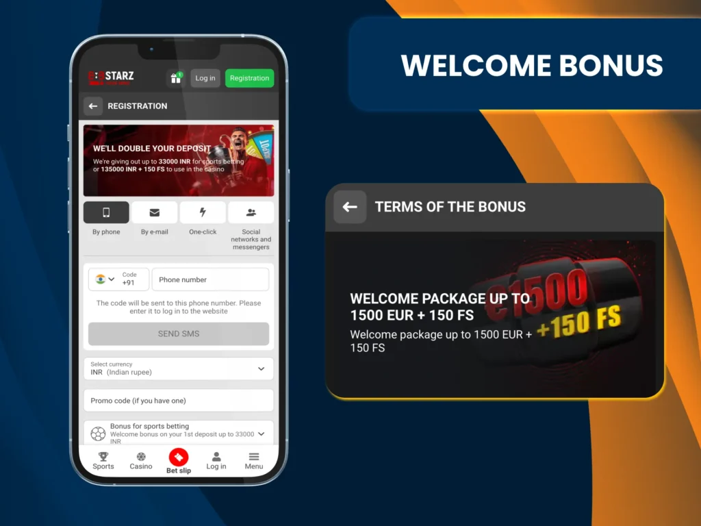 888Starz welcome package with deposit-based rewards.