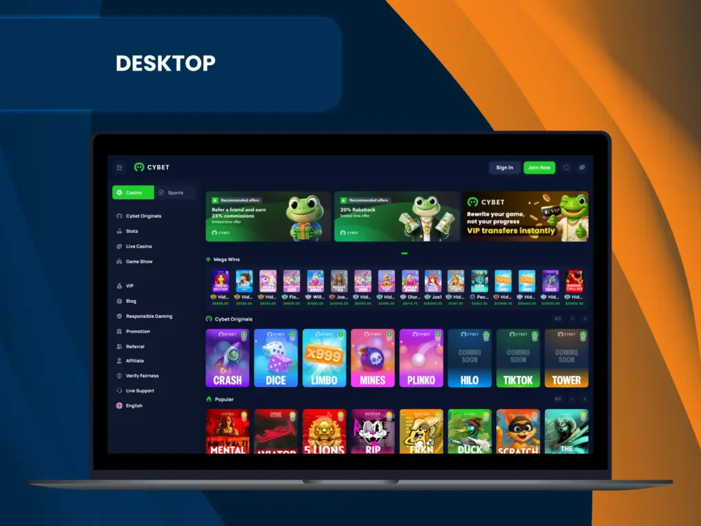 Play at Cybet casino on your PC.