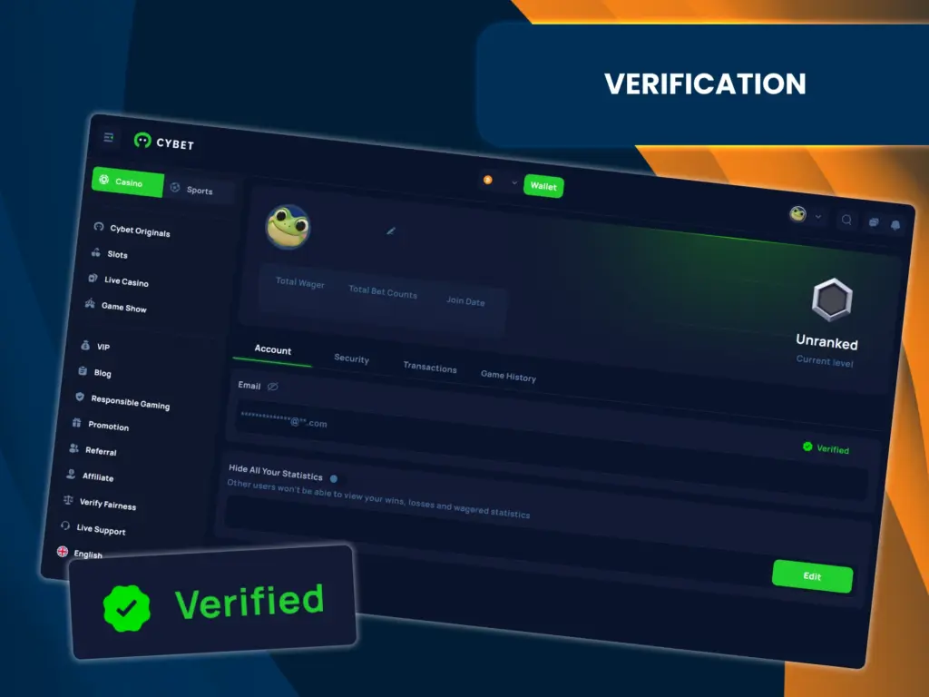 Upload your documents to verify your Cybet account.